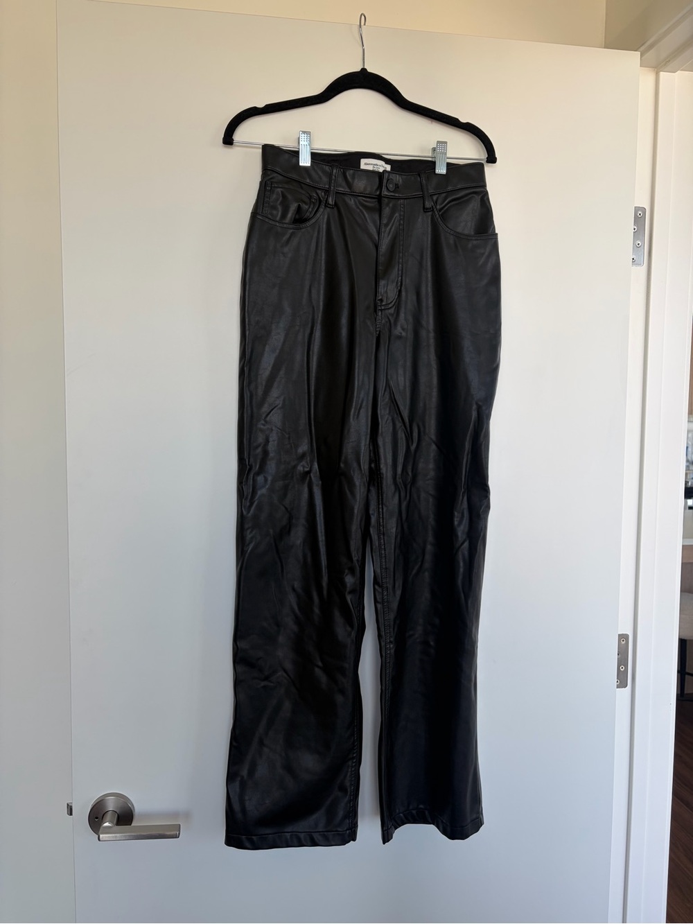Abercrombie & Fitch Black Faux Leather High-Rise Loose Pant